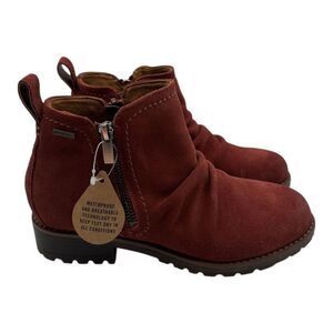 Clarks Aspra Walk Boot Women 6.5 Chestnut Brown Suede Side Zip Bootie Waterproof